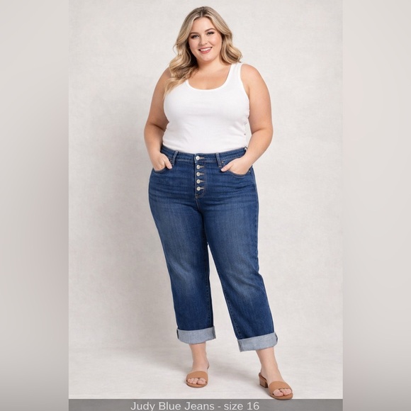 Judy Blue Denim - Judy Blue Dark Wash Ankle High Rise Button Fly Jeans Size 16W